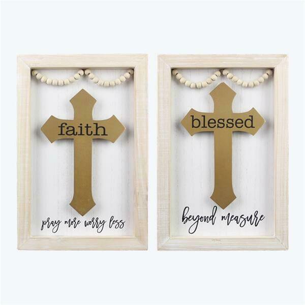 Youngs Wood Framed Wall Cross with Blessing Beads, Assorted Color - 2 Piece 20748